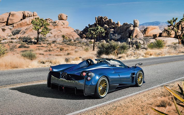 Pagani Huayra, Roadster, 2017, new Pagani, blue carbon-fiber body, supercar, sports coupe
