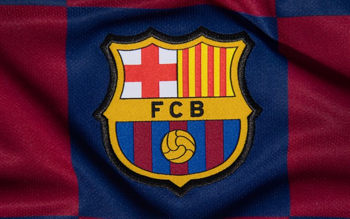 logo en tissu du fc barcelone, 4k, fan art, la ligue, drapeau du fc barcelone, club de foot espagnol, logo du fc barcelone, football, fond grunge bleu, emblème du fc barcelone, fc barcelona, fcb, fc barcelone