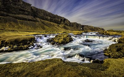 montanha, rio, corredeiras, rochas, islândia