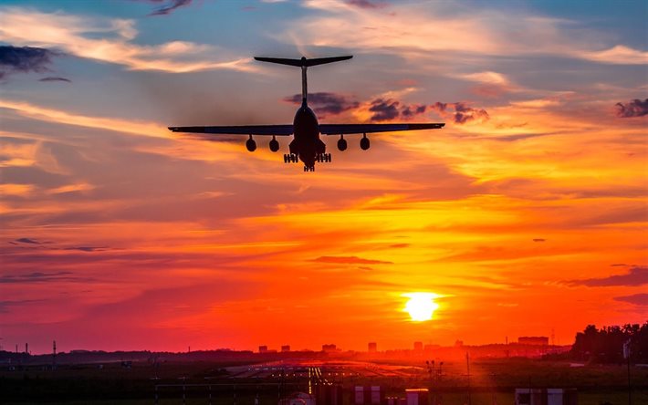 空港, 滑走路, il-76旅客機の着陸, 飛行機