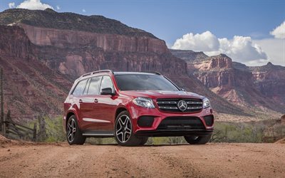SUVs, tuning, 2017, Mercedes-Benz GLS 550, GLS-class, US-spec, red GLS, canyon, desert