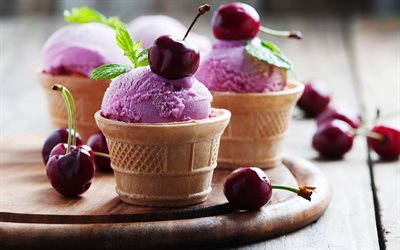 アイスクリーム, ベリー, さくらんぼ, フルーツアイスクリーム, 桜のアイスクリーム