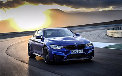बीएमडब्ल्यू एम 4 सीएस, 2018, नए M4, नीले रंग की बीएमडब्ल्यू, स्पोर्ट्स कार, काले पहियों, रेसिंग ट्रैक, जर्मन कारों, बीएमडब्ल्यू