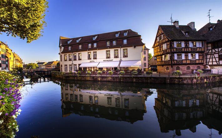 estrasburgo, canal, verão, frança