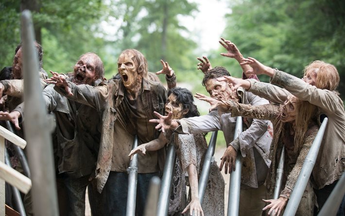 The walking dead, actores, maquillaje, zombies, horda, criaturas humanoides