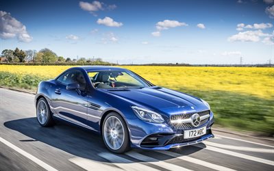 Mercedes-Benz SLC-Class, R172, 2016, AMG, Mercedes, blue Mercedes, coupe, new cars, road, speed