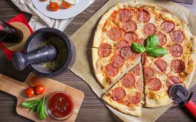 pizza, fast food, ungesundes essen, pizza mit wurst