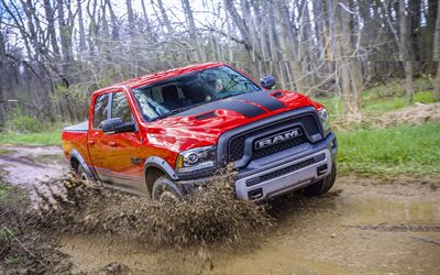 tout-terrain, Suv, 2016, Dodge Ram 1500 Rebelles, de ramassage, de la saleté, rouge dodge