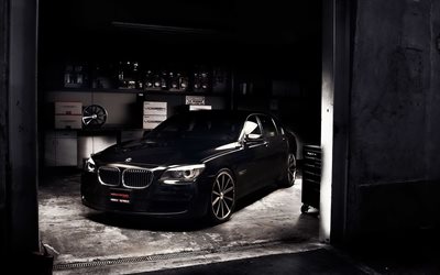 berlines, garage, BMW série 7, F01, 750li, voitures de luxe, noir bmw