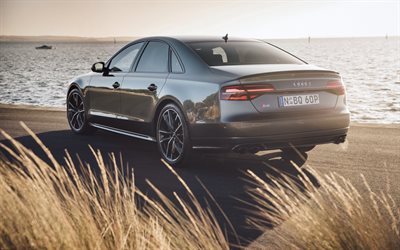 Audi S8 Plus, 2016, grigio Audi, grigio S8, tuning Audi, berline di lusso