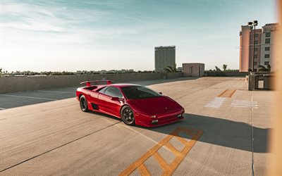 4k, Lamborghini Diablo, exterior, front view, retro supercar, red Diablo, Italian sports cars, Lamborghini