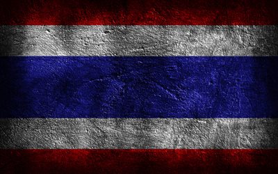 4k, tayland bayrağı, taş doku, taş arka plan, grunge sanat, tayland ulusal sembolleri, tayland