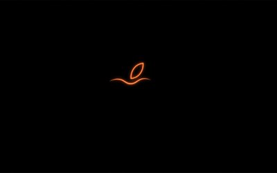 애플 네온 로고, 4k, 창의적인, 검은 배경, 사과, 미니멀리즘, 애플 선형 로고, 삽화