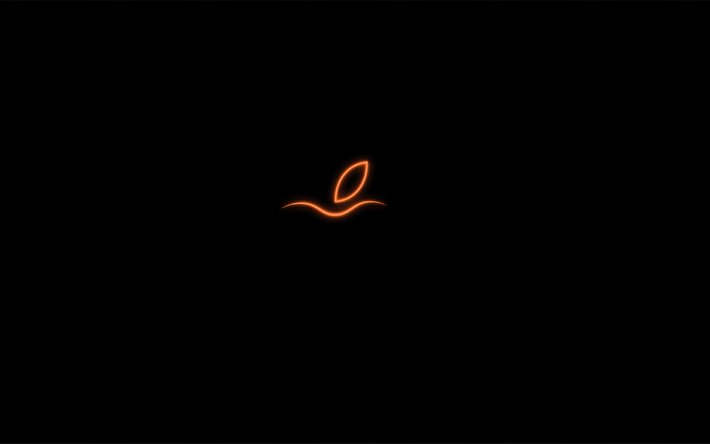 logo apple neon, 4k, creativo, sfondi neri, apple, minimalismo, logo lineare apple, grafica
