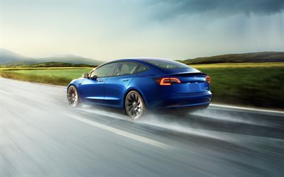2022, Tesla Model 3, rear view, exterior, sedan, Model 3 AWD, new blue Model 3, electric cars, american cars, Tesla