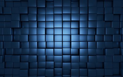 azul 3d textura do cubo, 3d cubos de fundo, cubos azuis de fundo, 3d textura cubos, 3d cubos de metal, azul 3d de fundo