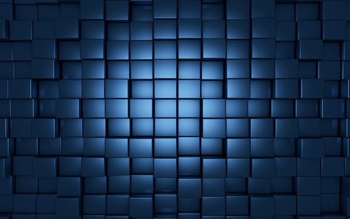 texture de cube 3d bleu, fond de cubes 3d, fond de cubes bleus, texture de cubes 3d, cubes métalliques 3d, fond 3d bleu