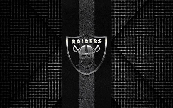 oakland raiders, nhl, struttura a maglia in bianco e nero, logo oakland raiders, club di hockey americano, emblema oakland raiders, hockey, las vegas, usa