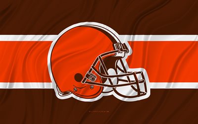 Cleveland Browns, 4K, brown orange wavy flag, NFL, american football, 3D fabric flags, Cleveland Browns flag, american football team, Cleveland Browns logo