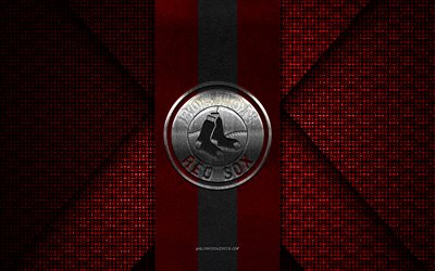 Boston Red Sox, MLB, black red knitted texture, Boston Red Sox logo, American baseball club, Boston Red Sox emblem, baseball, Boston, USA