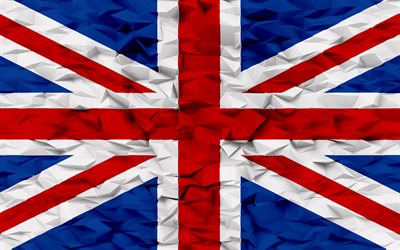 bandera de reino unido, 4k, fondo de polígono 3d, textura de polígono 3d, bandera de gran bretaña, bandera de reino unido 3d, símbolos nacionales británicos, arte 3d, reino unido, gran bretaña