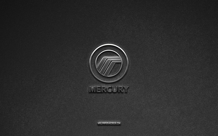 mercury-logo, grauer steinhintergrund, mercury-emblem, autologos, mercury, automarken, mercury-metalllogo, steinstruktur