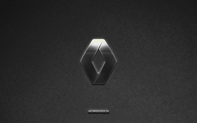 Renault logo, gray stone background, Renault emblem, car logos, Renault, car brands, Renault metal logo, stone texture