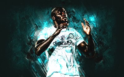 Romelu Lukaku, Inter Milan, Belgian footballer, Internazionale, portrait, blue stone background, Serie A, football