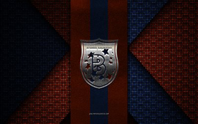 basaksehir, super lig, orangeblå stickad textur, basaksehir-logotyp, turkisk fotbollsklubb, basaksehir-emblem, fotboll, istanbul, turkiet