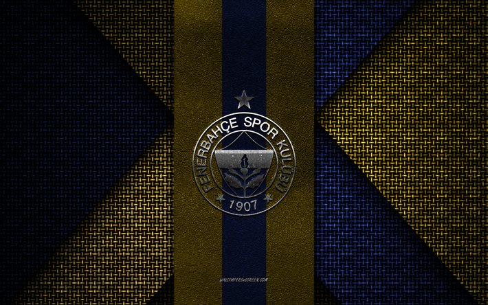 fenerbahce sk, super lig, blau-gelbe strickstruktur, fenerbahce sk-logo, türkischer fußballverein, fenerbahce sk-emblem, fußball, istanbul, türkei