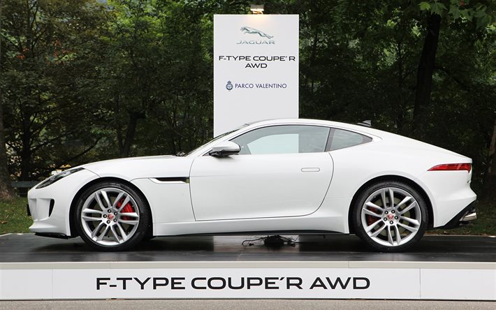 jaguar, f-type coupe r, 2015, beyaz dört tekerlekten çekişli valentino Parkı, salon, auto show