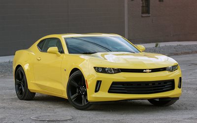 chevy, camaro, coupe, chevrolet, 2016, muskelbil, gul