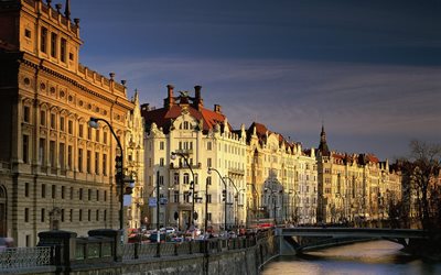 the city, promenade, czech republic, building, the vltava river, prague