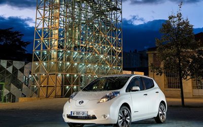 leaf, nissan, 30 kwh, voitures électriques, en 2016, de blanc, de nuit, de la conception