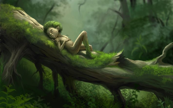 elf, árbol, bosque, sueño, fantasía