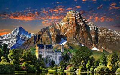 berg, landskap, slott, neuschwanstein, tyskland, neuschwanstein slott