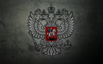 águila bicéfala, el simbolismo, el escudo de armas de rusia, fondo gris, federación de rusia