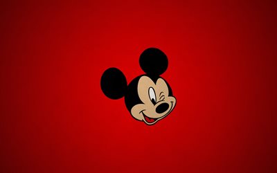 röd bakgrund, minimalism, mickey mouse