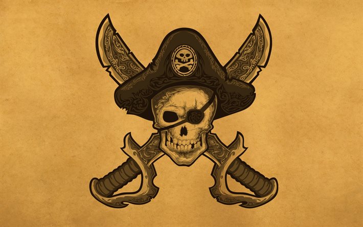 pirat, pirater, emblem, skalle