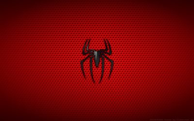 de malla, el logotipo, el minimalismo, el hombre araña, fondo rojo, spider-man
