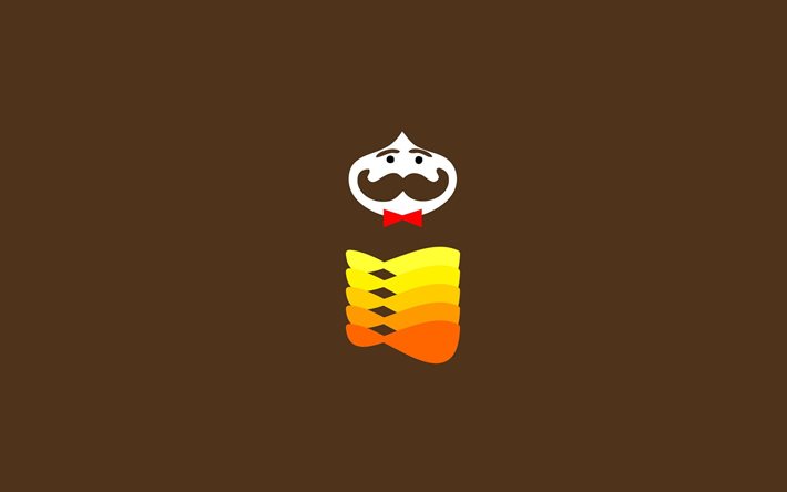 logotipo, pringles, batatas fritas, minimalismo, fundo marrom