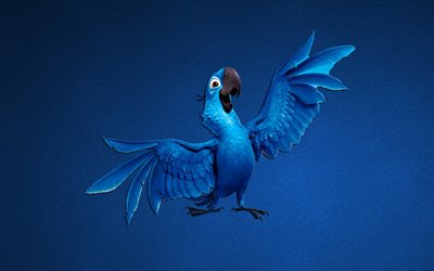 pappagalli, rio, cartone animato, sfondo blu, il minimalismo, il parrot