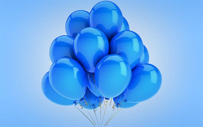 गुब्बारे, नीले रंग की पृष्ठभूमि