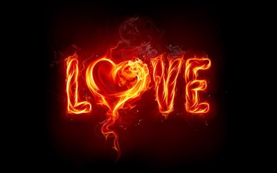 la flamme, l'amour, lettres de feu, l'inscription, le cœur