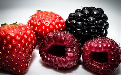mulberry, raspberry, strawberry, macro