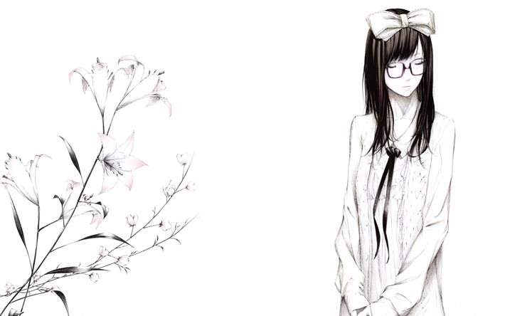 flicka, vit bakgrund, blommor, rosett