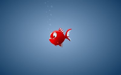 piranha, minimalism, fish, blue background