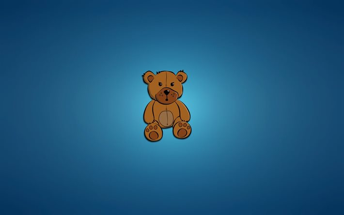 oso de peluche, el minimalismo, fondo azul