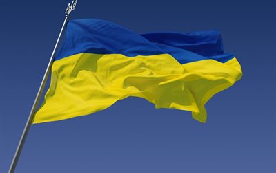 la bandera de ucrania, el cielo, ucrania, el asta de la bandera