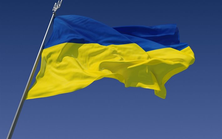 la bandiera dell'ucraina, il cielo, l'ucraina, il pennone